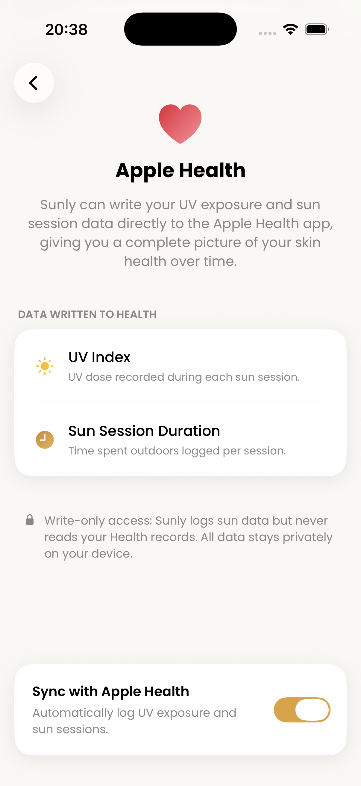 Sunly syncing UV exposure and sun sessions to Apple Health