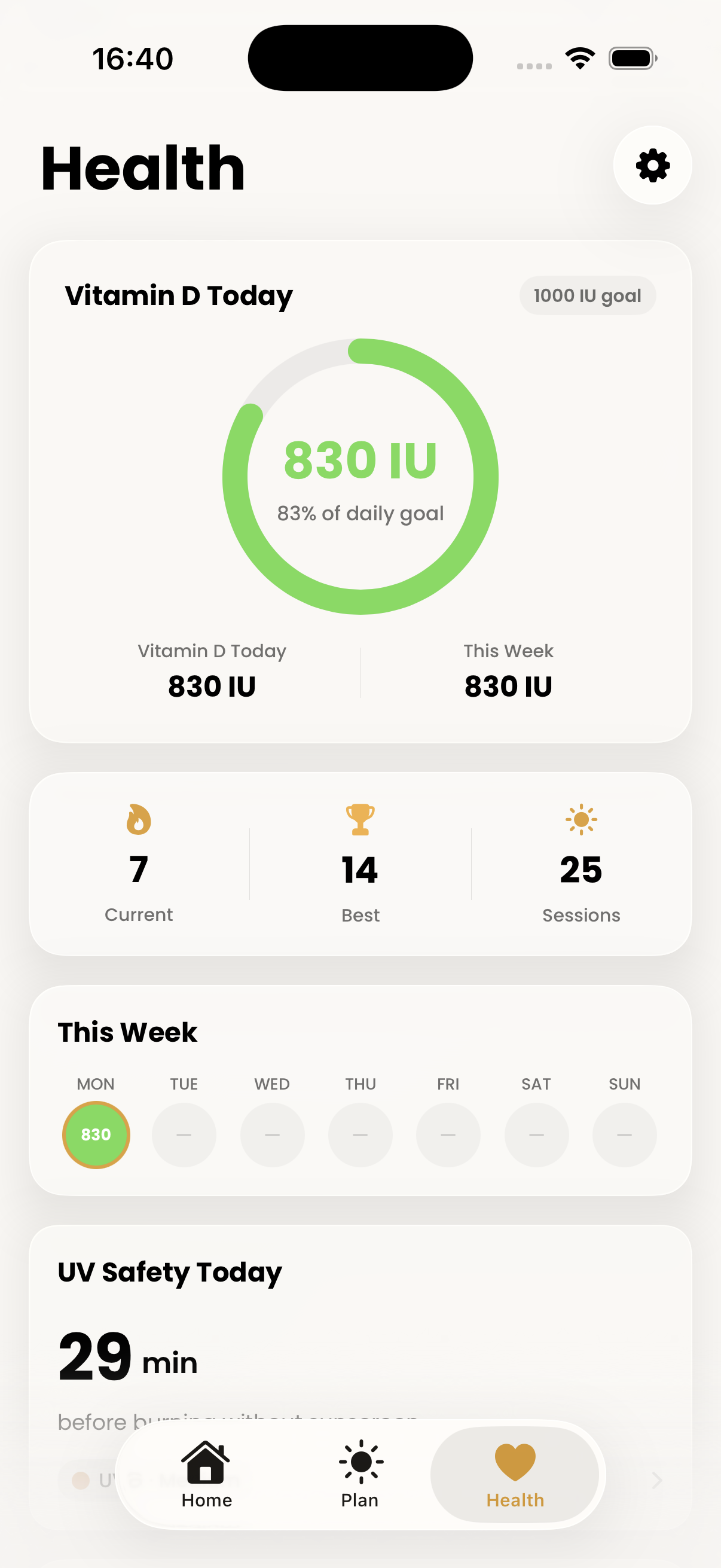 Sunly health screen tracking your daily vitamin D from sunlight